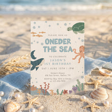 Load image into Gallery viewer, Blue Oneder the Sea Birthday Invitation Editable Pink Summer Pool Party 1st Birthday Invite 0339
