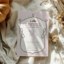 Load image into Gallery viewer, Little Cowgirl Baby Shower Invitation, Pink Gingham Western Rodeo Theme 2043
