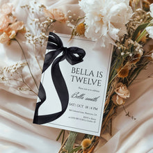Load image into Gallery viewer, 0318 black bow birthday invitation
