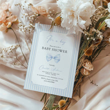 Load image into Gallery viewer, Corjl editable it&#39;s a boy blue bow baby shower invitation 2014
