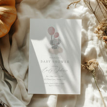 Load image into Gallery viewer, Pink Little Peanut Elephant Baby Shower Invitation, Watercolor Balloon, Editable Template, Digital Download 2031
