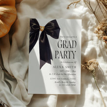 Load image into Gallery viewer, Black Gold Bow Graduation Party Invite Coquette Preppy Girl Elegant Template 0808

