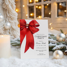 Load image into Gallery viewer, 2033 Red Bow Christmas Party Invite, Editable Holiday Gathering Template, Coquette, Digital Download
