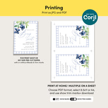 Load image into Gallery viewer, 0326 Blueberry Berry Sweet 8th birthday invite, blue gingham invitation, digital download, editable template
