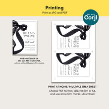 Load image into Gallery viewer, 0318 black bow birthday invitation
