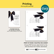 Load image into Gallery viewer, Black Gold Bow Graduation Party Invite Coquette Preppy Girl Elegant Template 0808
