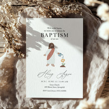 Load image into Gallery viewer, Jesus Baptism Invitation Template, Minimal Christian Boy Baptism with Watercolor Illustration 0502
