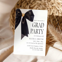 Load image into Gallery viewer, Black Gold Bow Graduation Party Invite Coquette Preppy Girl Elegant Template 0808
