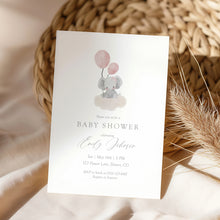 Load image into Gallery viewer, Pink Little Peanut Elephant Baby Shower Invitation, Watercolor Balloon, Editable Template, Digital Download 2031
