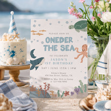 Load image into Gallery viewer, Blue Oneder the Sea Birthday Invitation Editable Pink Summer Pool Party 1st Birthday Invite 0339
