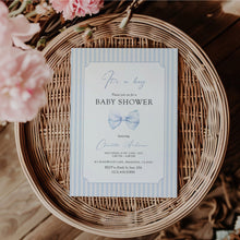 Load image into Gallery viewer, Corjl editable it&#39;s a boy blue bow baby shower invitation 2014
