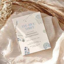 Load image into Gallery viewer, Tee-rific Three Golf Birthday Invitation Template, Blue Party Invite, Editable Digital Download 0329
