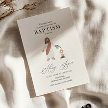 Load image into Gallery viewer, Jesus Baptism Invitation Template, Minimal Christian Boy Baptism with Watercolor Illustration 0502
