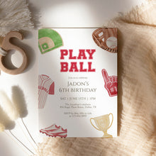 Load image into Gallery viewer, Baseball Birthday Invitation Play Ball Sports Party Invite for Boys 6th Birthday 0334
