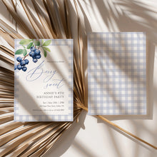 Load image into Gallery viewer, 0326 Blueberry Berry Sweet 8th birthday invite, blue gingham invitation, digital download, editable template
