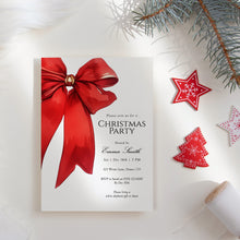Load image into Gallery viewer, 2033 Red Bow Christmas Party Invite, Editable Holiday Gathering Template, Coquette, Digital Download
