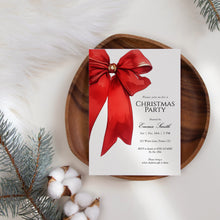 Load image into Gallery viewer, 2033 Red Bow Christmas Party Invite, Editable Holiday Gathering Template, Coquette, Digital Download
