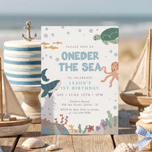 Load image into Gallery viewer, Blue Oneder the Sea Birthday Invitation Editable Pink Summer Pool Party 1st Birthday Invite 0339
