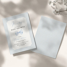 Load image into Gallery viewer, Corjl editable it&#39;s a boy blue bow baby shower invitation 2014
