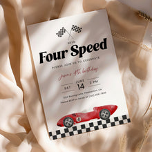 Load image into Gallery viewer, Red Four Speed Race Car 4th Birthday Invitation Editable Template 0330
