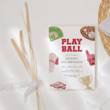 Load image into Gallery viewer, Baseball Birthday Invitation Play Ball Sports Party Invite for Boys 6th Birthday 0334
