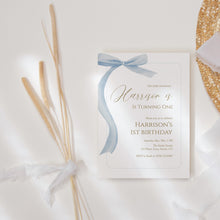 Load image into Gallery viewer, Blue Little Gentleman Bow Birthday Invitation, Editable Template, Digital Download 0324
