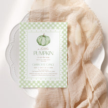 Load image into Gallery viewer, 2019 green pumpkin baby shower invitation template
