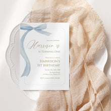 Load image into Gallery viewer, Blue Little Gentleman Bow Birthday Invitation, Editable Template, Digital Download 0324
