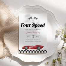 Load image into Gallery viewer, Red Four Speed Race Car 4th Birthday Invitation Editable Template 0330
