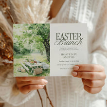 Load image into Gallery viewer, Watercolor Picnic Easter Brunch Invitation, Spring Garden Gathering, Church or Family Lunch 0805
