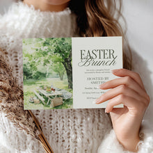 Load image into Gallery viewer, Watercolor Picnic Easter Brunch Invitation, Spring Garden Gathering, Church or Family Lunch 0805
