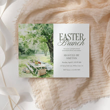 Load image into Gallery viewer, Watercolor Picnic Easter Brunch Invitation, Spring Garden Gathering, Church or Family Lunch 0805
