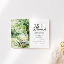 Load image into Gallery viewer, Watercolor Picnic Easter Brunch Invitation, Spring Garden Gathering, Church or Family Lunch 0805
