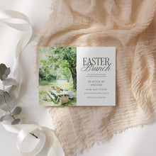 Load image into Gallery viewer, Watercolor Picnic Easter Brunch Invitation, Spring Garden Gathering, Church or Family Lunch 0805

