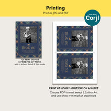 Load image into Gallery viewer, 0327 Classic rocking horse navy first birthday plaid photo thank you card, Digital Download
