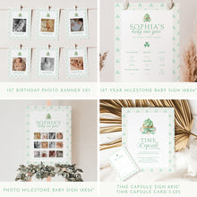 Load image into Gallery viewer, Green Lucky One Birthday Party Bundle Template, Watercolor St Patricks Clover Invitation 0804
