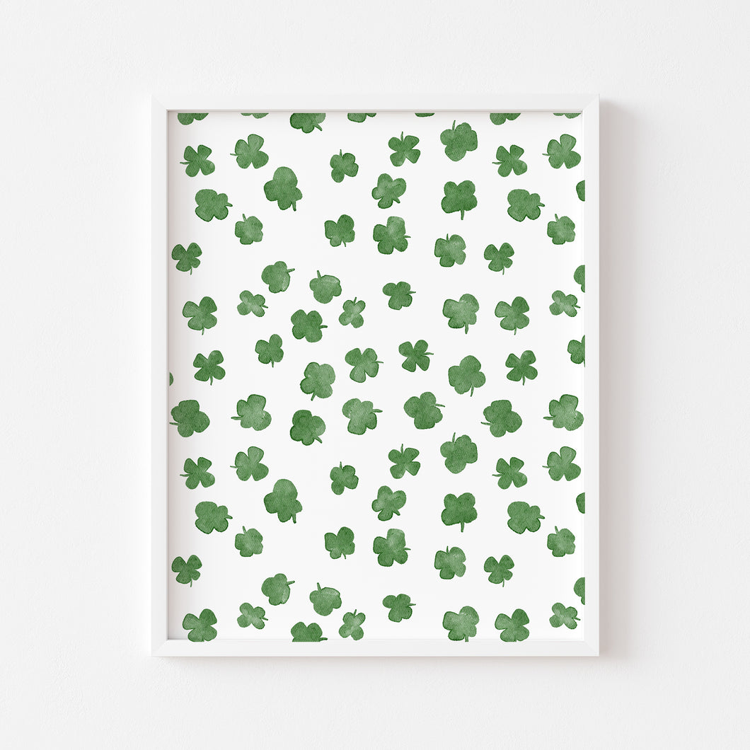 Watercolor whimsical green clover art print 07-276