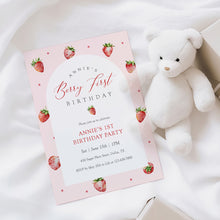 Load image into Gallery viewer, 0326 Pink Strawberry Berry 1st Birthday Photo Invite, Editable Template, Digital Download
