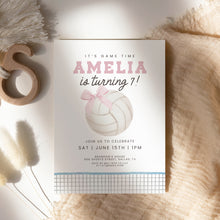 Load image into Gallery viewer, Pink Volleyball Birthday Invitation Editable Template, Coquette Bow Girl Sports Party Invite 0337
