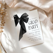 Load image into Gallery viewer, Black Bow Graduation Party Invite Coquette Preppy Girl Chic Editable Template 0808
