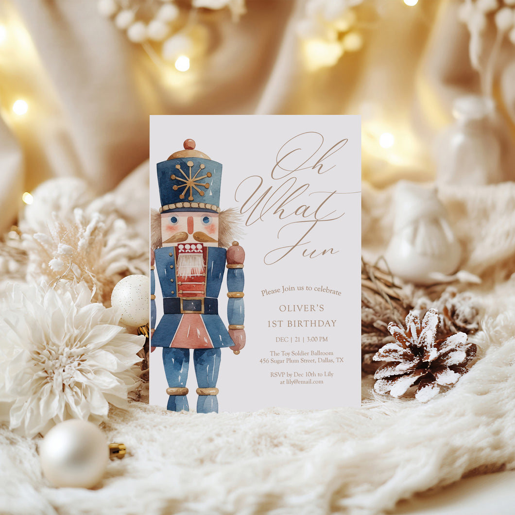 0319 Nutcracker 1st Birthday Invitation, Christmas Ballet Holiday Winter Party Invite
