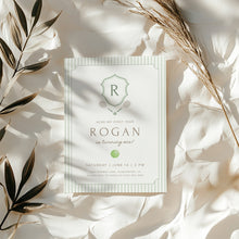 Load image into Gallery viewer, 0312 sage green tennis monogram birthday invitation template
