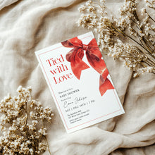 Load image into Gallery viewer, 2024 Red Bow Baby Shower Invitation, Tied with Love Baby Shower Invite, Christmas Holiday Baby Shower invitation template
