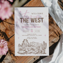 Load image into Gallery viewer, Welcome two the Wild West Pink Birthday Invitation Cowgirl Vintage Rodeo Editable Template 0336
