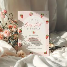 Load image into Gallery viewer, 0326 Pink Strawberry Berry 1st Birthday Photo Invite, Editable Template, Digital Download
