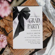 Load image into Gallery viewer, Black Bow Graduation Party Invite Coquette Preppy Girl Chic Editable Template 0808
