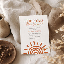 Load image into Gallery viewer, Boho Comes the Sun Baby Shower Invitation,  Editable Template 2045
