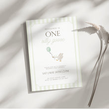 Load image into Gallery viewer, 0308 green one silly goose birthday invitation template 2
