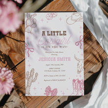 Load image into Gallery viewer, Little Cowgirl Baby Shower Invitation, Pink Western Rodeo Evite Template 2043
