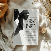 Load image into Gallery viewer, Black Bow Graduation Party Invite Coquette Preppy Girl Chic Editable Template 0808
